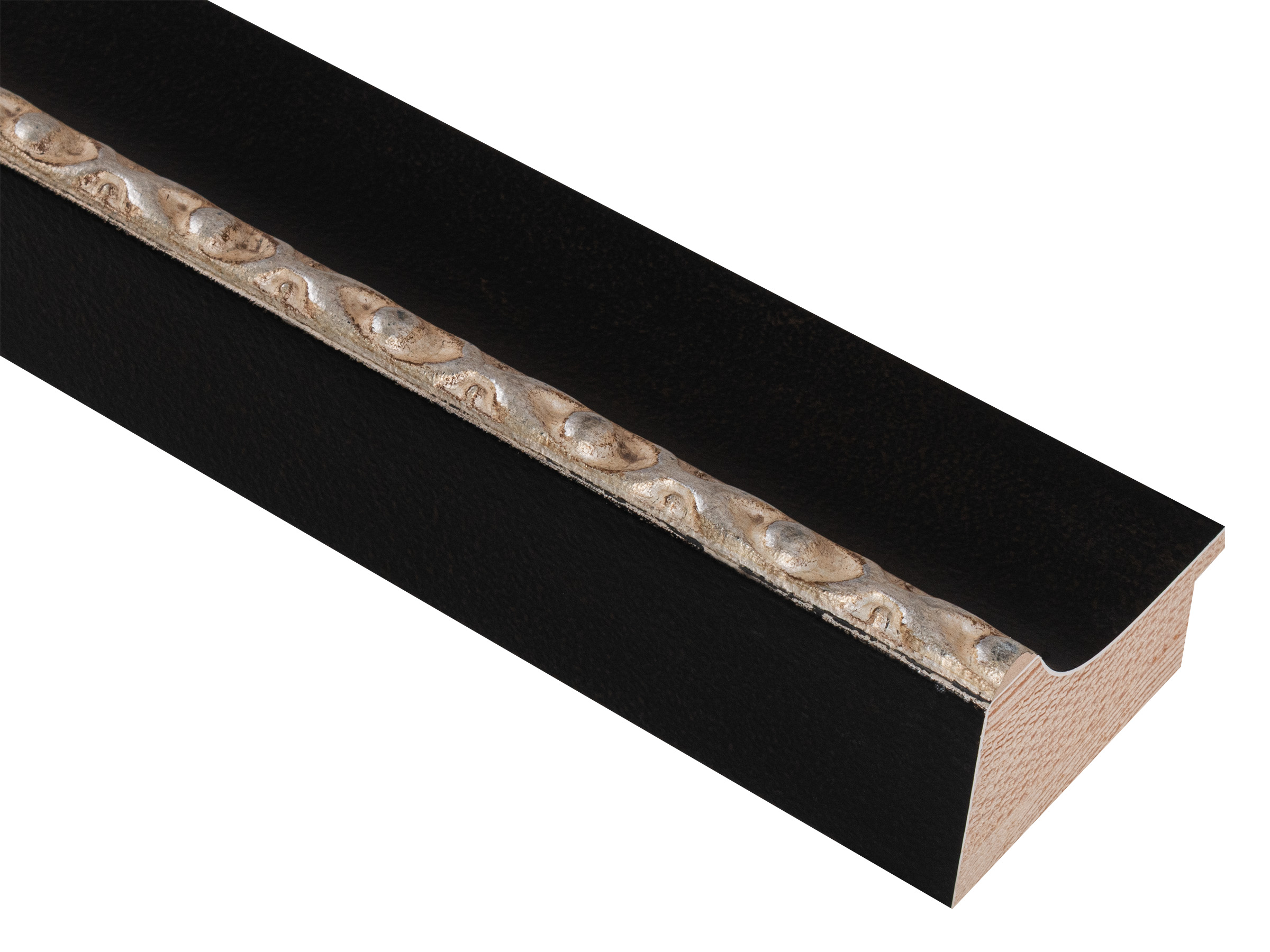 Astley Matt Black with Silver Leaf 65mm picture frame moulding